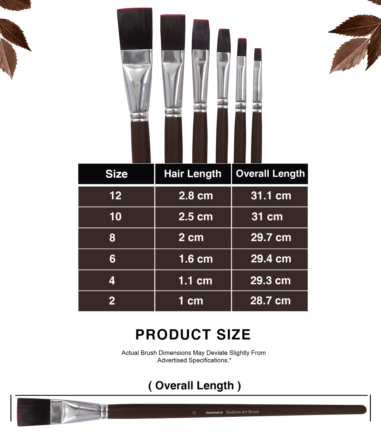Multi-Size Professional Flat Paint Brushes For Artists Students And Professionals