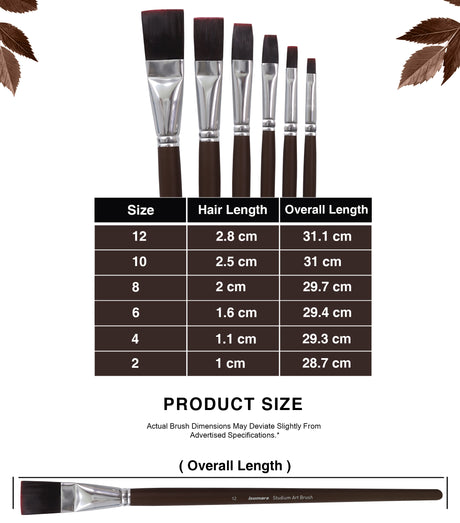 Multi-Size Professional Flat Paint Brushes For Artists Students And Professionals