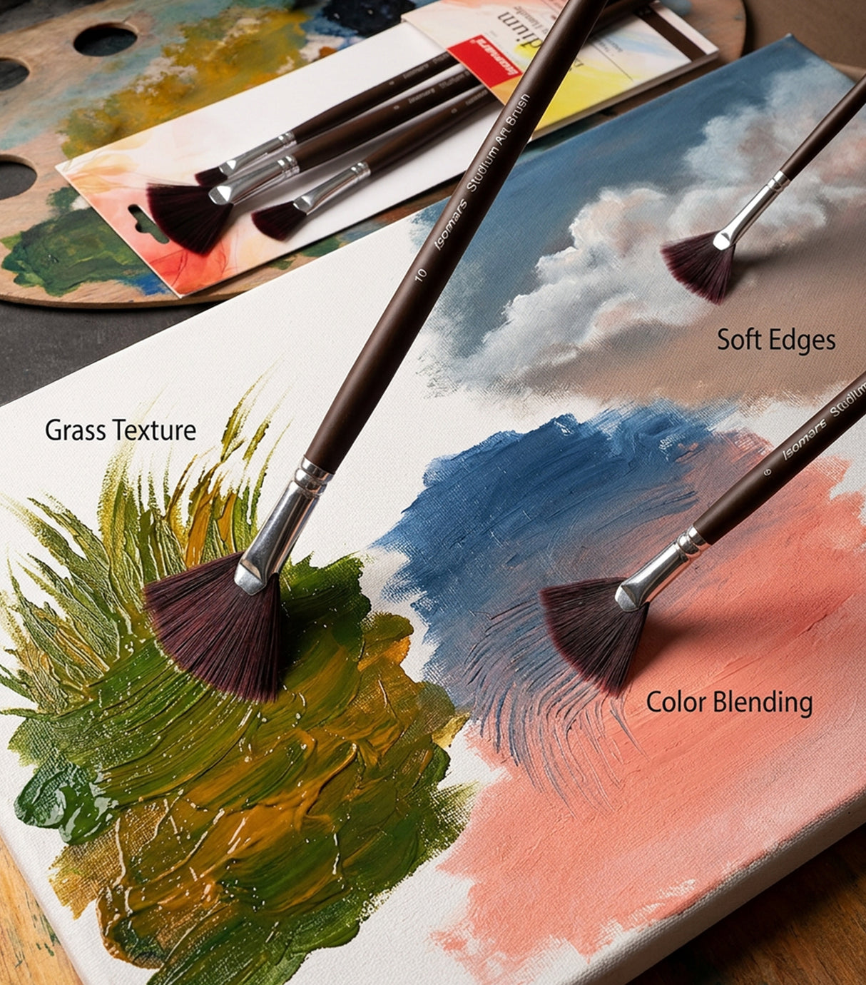 Professional Synthetic Fan Brushes For Oil Painting And Texture Artwork