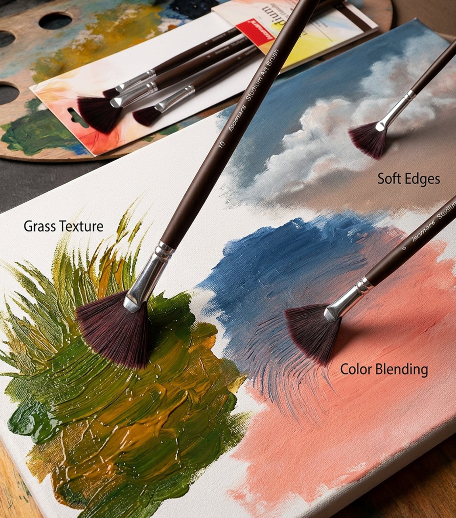 Professional Synthetic Fan Brushes For Oil Painting And Texture Artwork