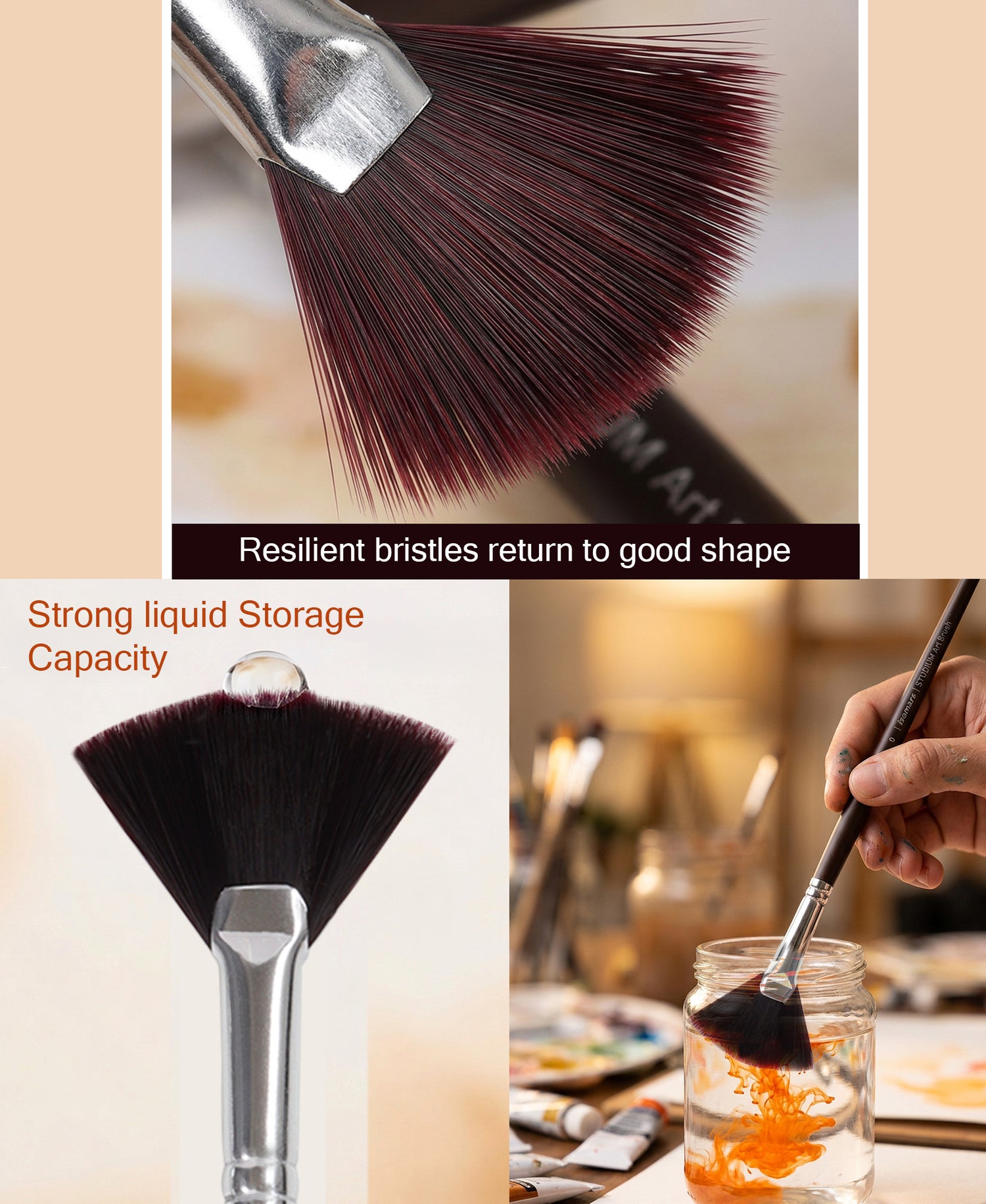 Professional Synthetic Taklon Paint Brushes For Canvas Artwork And Illustration