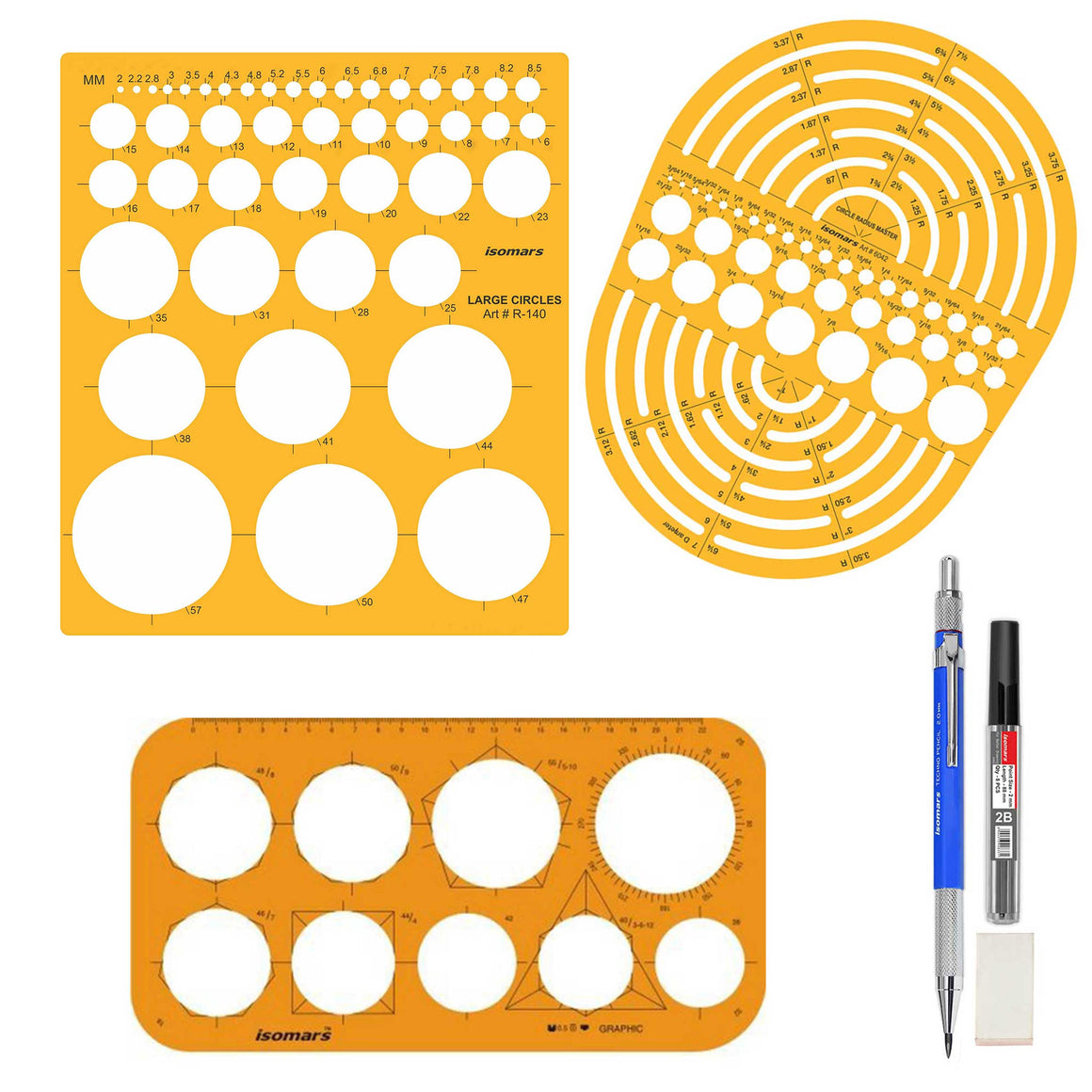 General Purpose Circles Templates & 2MM Mechanical Pencil Combo