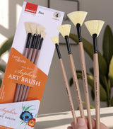 Saphire Fan Paint Brush Set of 4 | Professional Taklon Synthetic Long Handle Artist Brushes for Blending, Texture, Foliage & Cloud Effects | Acrylic, Watercolor, Oil, Gouache & Craft Painting