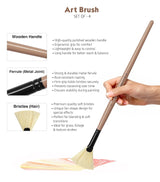 Saphire Fan Paint Brush Set of 4 | Professional Taklon Synthetic Long Handle Artist Brushes for Blending, Texture, Foliage & Cloud Effects | Acrylic, Watercolor, Oil, Gouache & Craft Painting