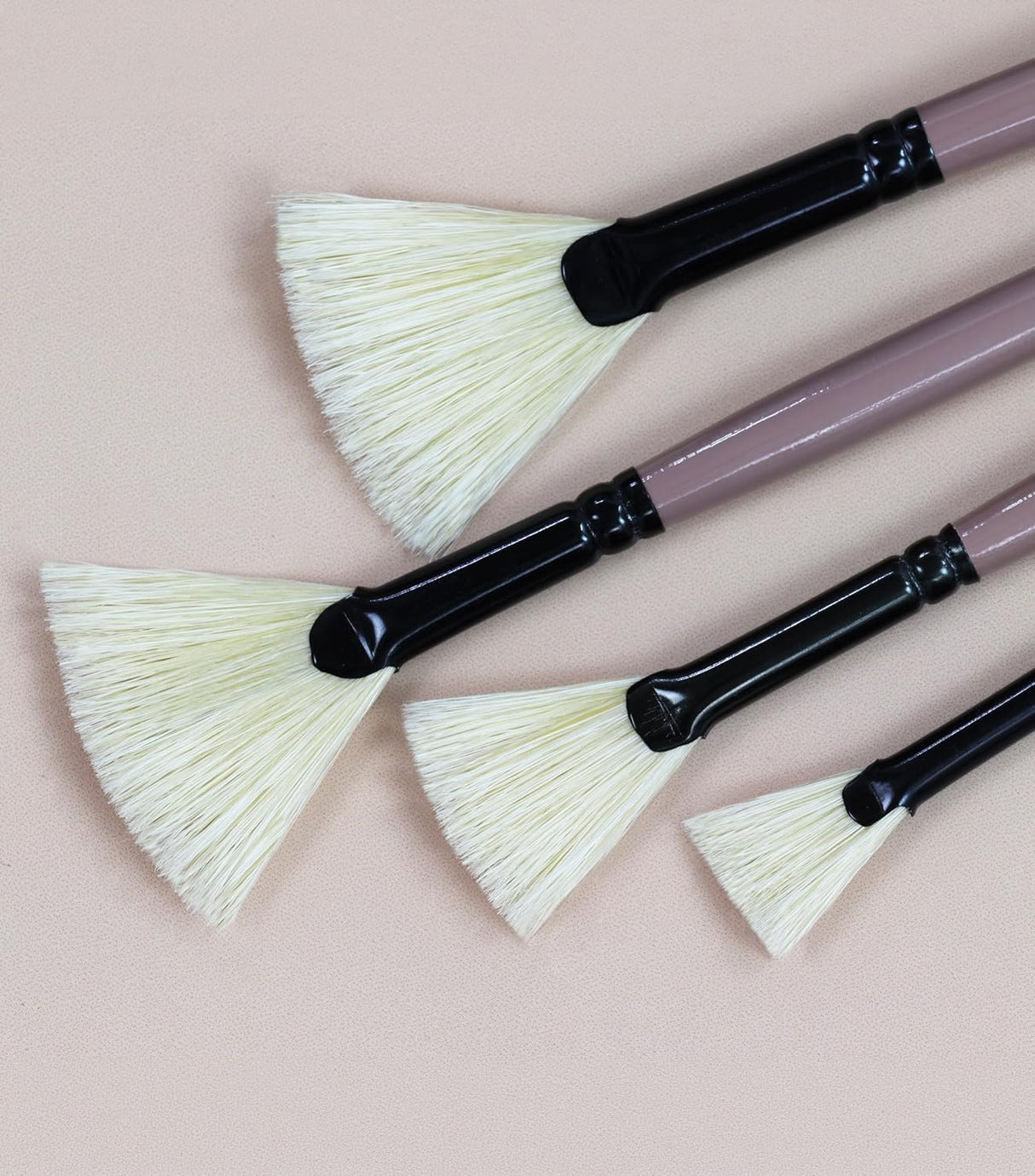 Saphire Fan Paint Brush Set of 4 | Professional Taklon Synthetic Long Handle Artist Brushes for Blending, Texture, Foliage & Cloud Effects | Acrylic, Watercolor, Oil, Gouache & Craft Painting