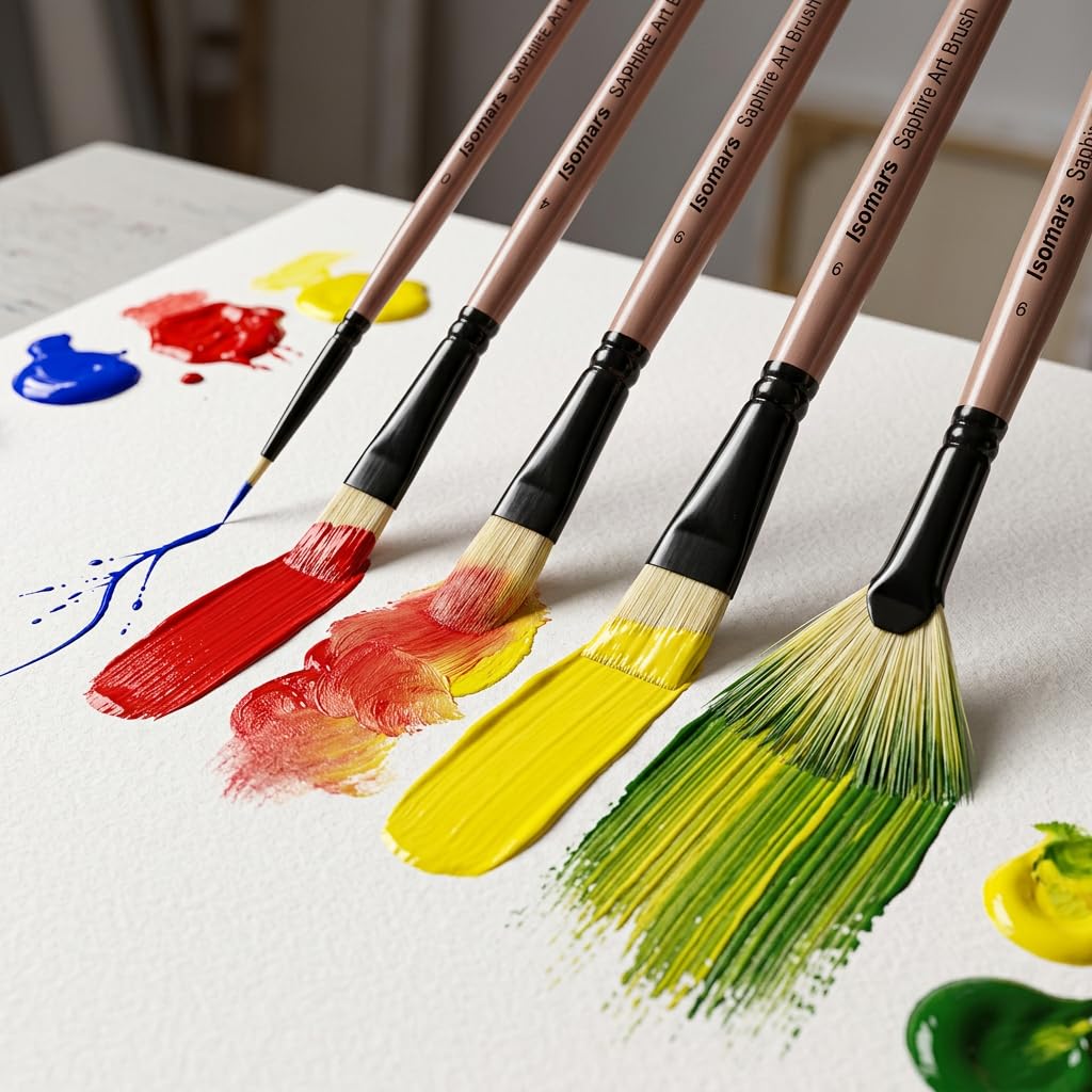 Saphire Master Paint Brush Set of 5 Professional Hog Hair Long Handle Artist Brushes
