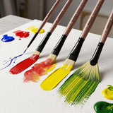 Saphire Master Paint Brush Set of 5 Professional Hog Hair Long Handle Artist Brushes