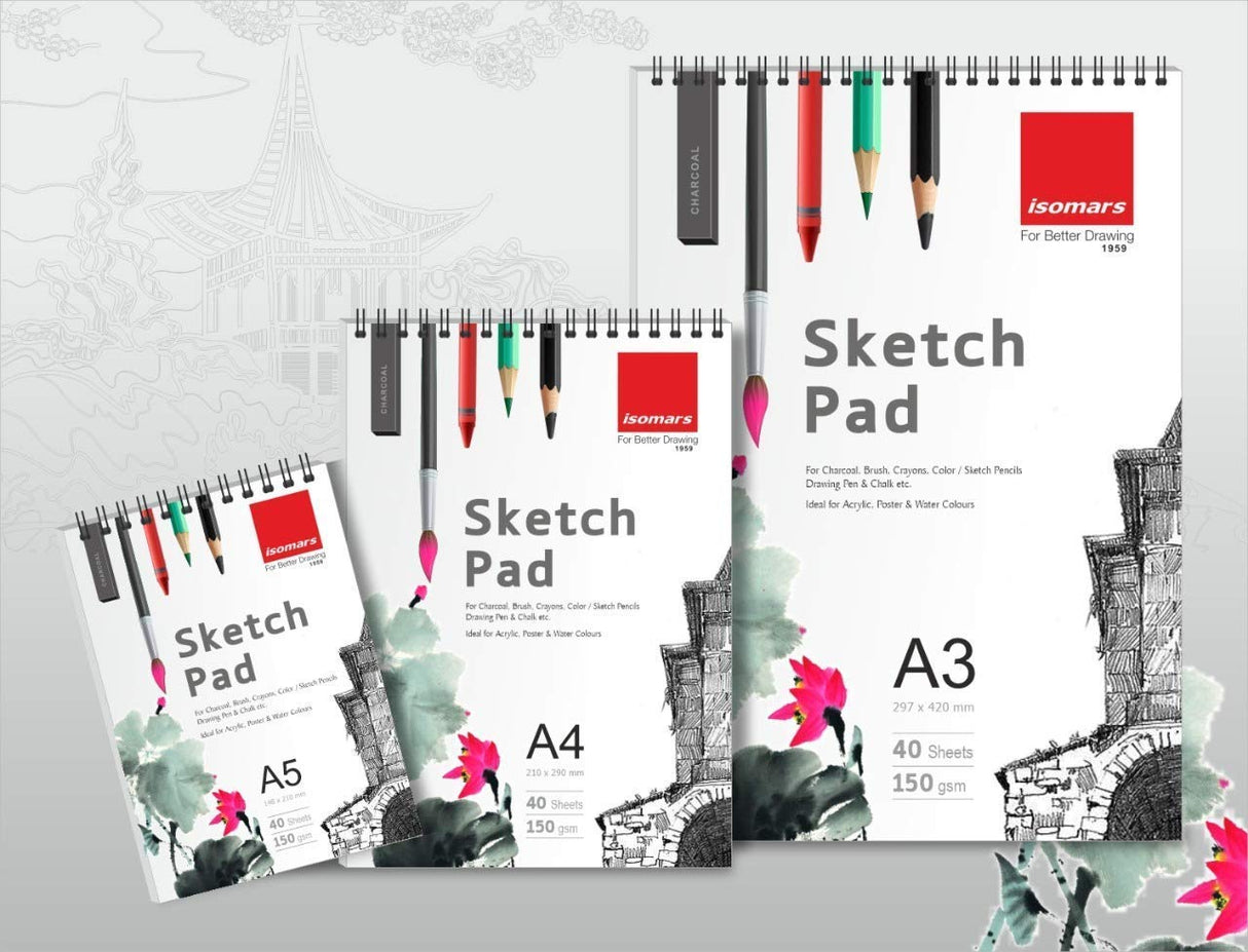 40 Sheets Acid Free A3 Drawing Pad with Artist Brush Set Combo