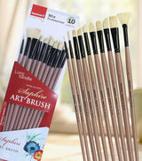 Saphire Professional Paint Brush Set of 10 | Mixed Long Handle Hog Hair Artist Brushes for Acrylic & Oil Painting | Filbert, Fan, Angular, Flat, Round, Deer Foot, Dagger, Cat’s Tongue Canvas Brush Set