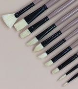 Saphire Professional Paint Brush Set of 10 | Mixed Long Handle Hog Hair Artist Brushes for Acrylic & Oil Painting | Filbert, Fan, Angular, Flat, Round, Deer Foot, Dagger, Cat’s Tongue Canvas Brush Set