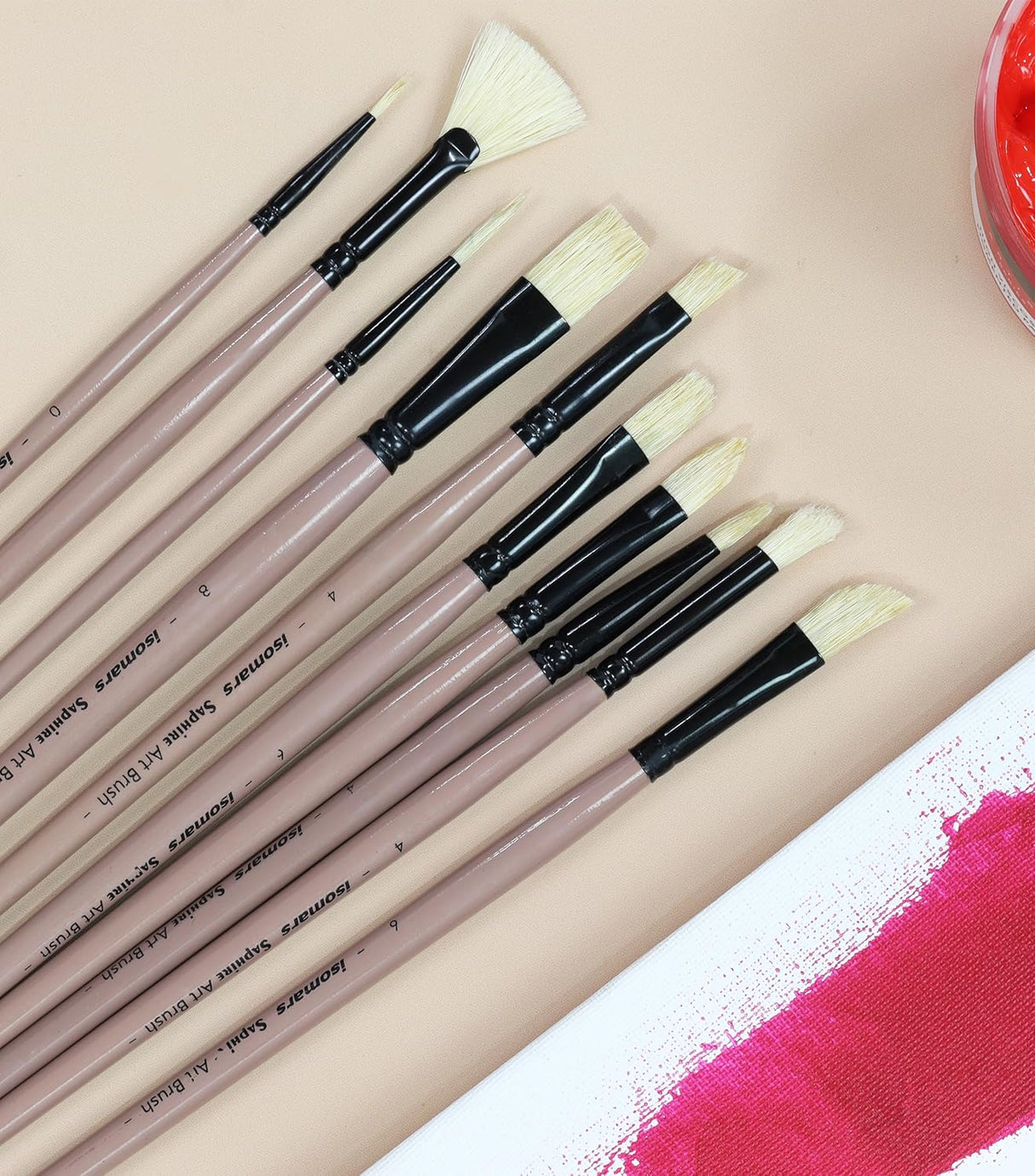 Saphire Professional Paint Brush Set of 10 | Mixed Long Handle Hog Hair Artist Brushes for Acrylic & Oil Painting | Filbert, Fan, Angular, Flat, Round, Deer Foot, Dagger, Cat’s Tongue Canvas Brush Set