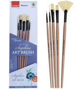 Saphire Master Paint Brush Set of 5 Professional Hog Hair Long Handle Artist Brushes