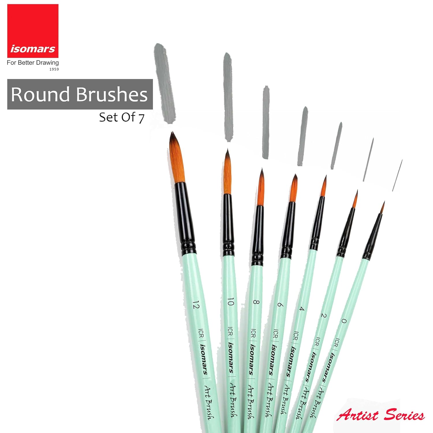 Set of 7 Multi Size Artist Round Brushes for Students Hobbyists and Professionals