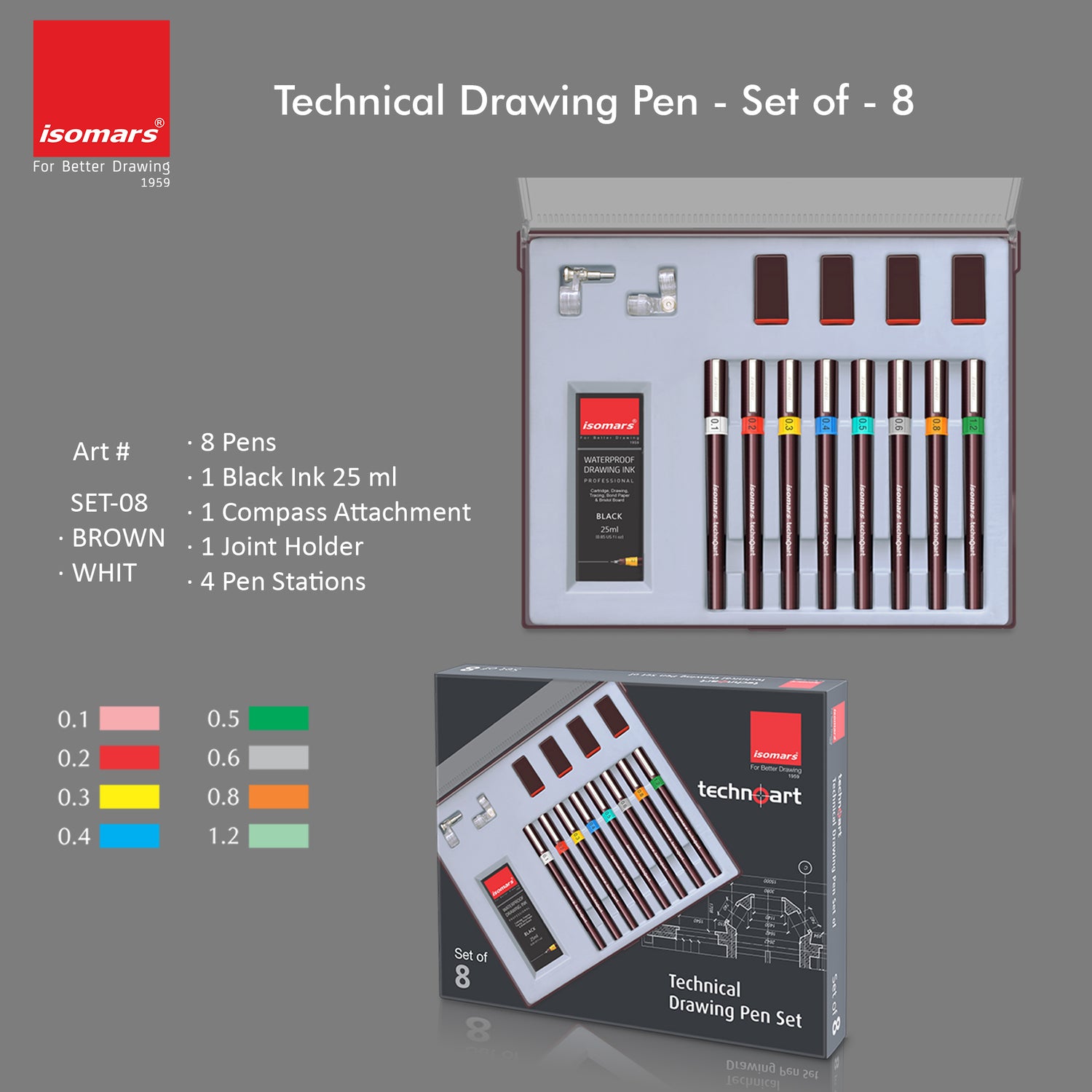 Technoart Technical Drawing Pens (Set 0f 8)