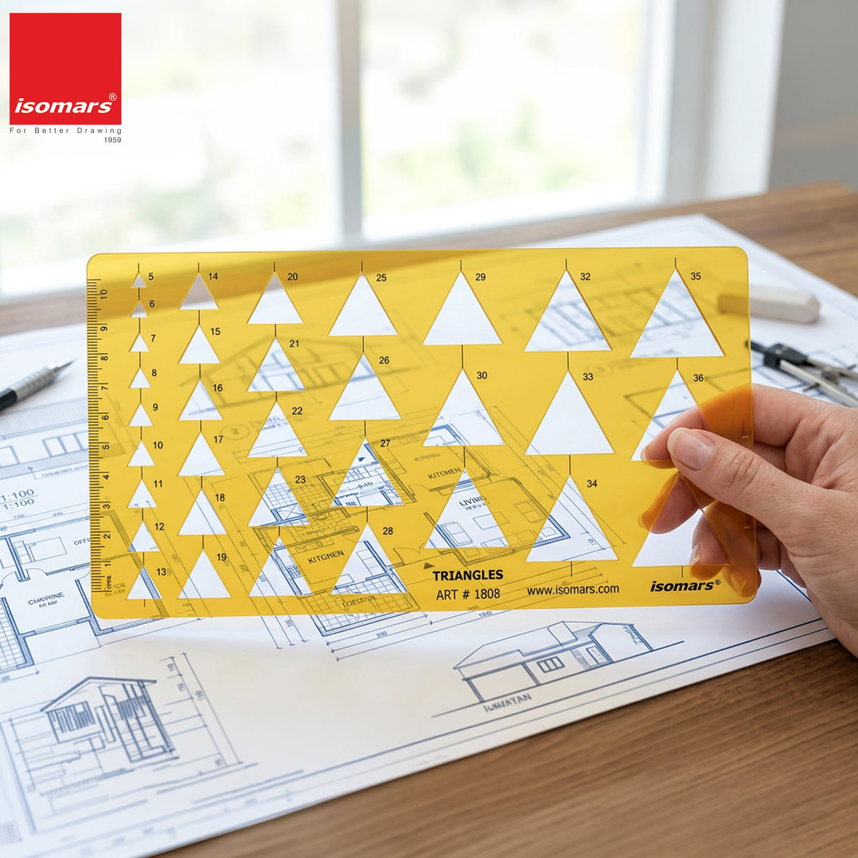 Isomars Triangle Template Drawing Stencil | Precision Geometric Triangle Drafting Template with Multiple Sizes | Technical Drawing Tool for Architects, Engineers, Designers, Artists & Students