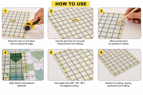 Transparent 12x12 Quilting Ruler for Accurate Fabric Measuring and Cutting