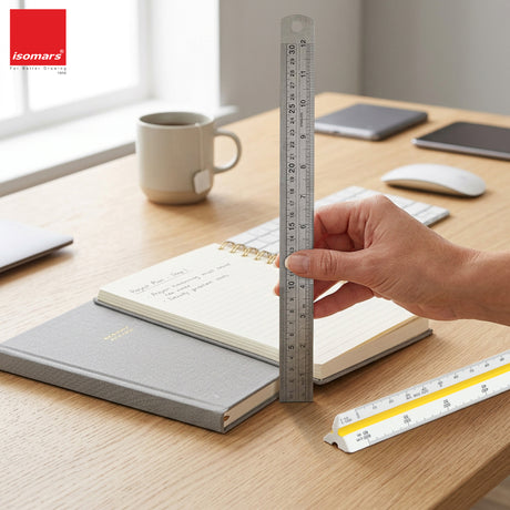 Isomars Triangular Scale 12 Inch with Stainless Steel Measuring Ruler 12 Inch Combo Set | Architect & Engineering Drafting Ruler | Multi-Scale Metric Drawing Tool for Students & Professionals - Isomars