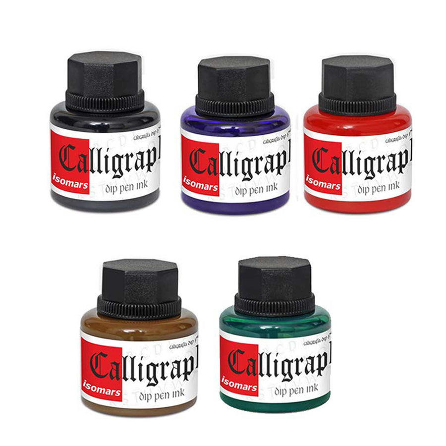 Calligraphy Dip Pen Ink (Set of 5) with Plastic Oblique Holder