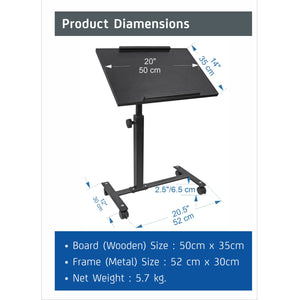 Isomars Multipurpose Laptop Table Study Desk, Lockable Wheels, & Adjustable Height And Angle For Breakfast Table, Wfh & Online Classes (Black)