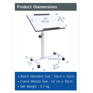 Isomars Multipurpose Laptop Table Study Desk, Lockable Wheels, & Adjustable Height And Angle For Breakfast Table, Wfh & Online Classes (White)