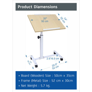 Isomars Multipurpose Laptop Table Study Desk, Lockable Wheels, & Adjustable Height and Angle for Breakfast Table, WFH & Online Classes (Wooden)