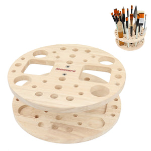 Isomars Wooden Art Tools - (Round) Brush Stand, Brush Organiser for all kind of paint brush handles and other drawing instruments (WITHOUT BRUSHES)