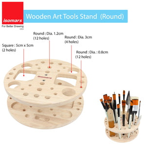 Isomars Wooden Art Tools - (Round) Brush Stand, Brush Organiser for all kind of paint brush handles and other drawing instruments (WITHOUT BRUSHES)