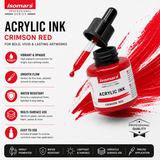 Acrylic Ink 35ml - Red – Waterproof, Fast-Drying, Rich Pigment – Ideal for Calligraphy, Drawing, Painting, and Mixed Media Art - Isomars