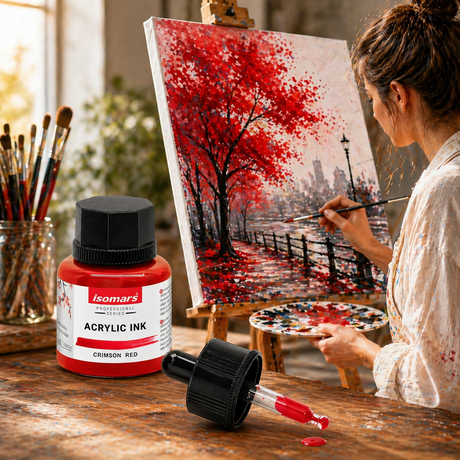Acrylic Ink 35ml - Red – Waterproof, Fast-Drying, Rich Pigment – Ideal for Calligraphy, Drawing, Painting, and Mixed Media Art - Isomars