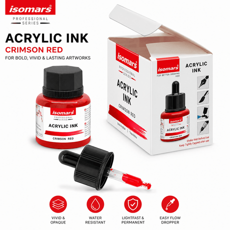 Acrylic Ink 35ml - Red – Waterproof, Fast-Drying, Rich Pigment – Ideal for Calligraphy, Drawing, Painting, and Mixed Media Art - Isomars