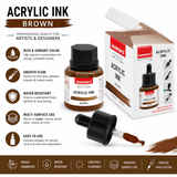 Acrylic Ink Brown 35ml | Waterproof Fast-Drying Artist Ink for Calligraphy, Painting, Airbrush & Mixed Media Art - Isomars