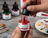 Acrylic Ink Set of 12 Colors with Dropper | Waterproof, Lightfast Professional Artist Inks for Canvas, Fabric, Illustration & Airbrush - Isomars