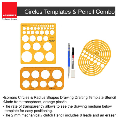 General Purpose Circles Templates & 2MM Mechanical Pencil Combo - Isomars