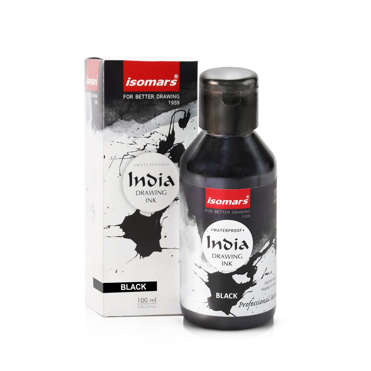 India Waterproof Drawing Ink - 100ML Fadeproof, Non-Toxic, Professional Art Supplies - Isomars