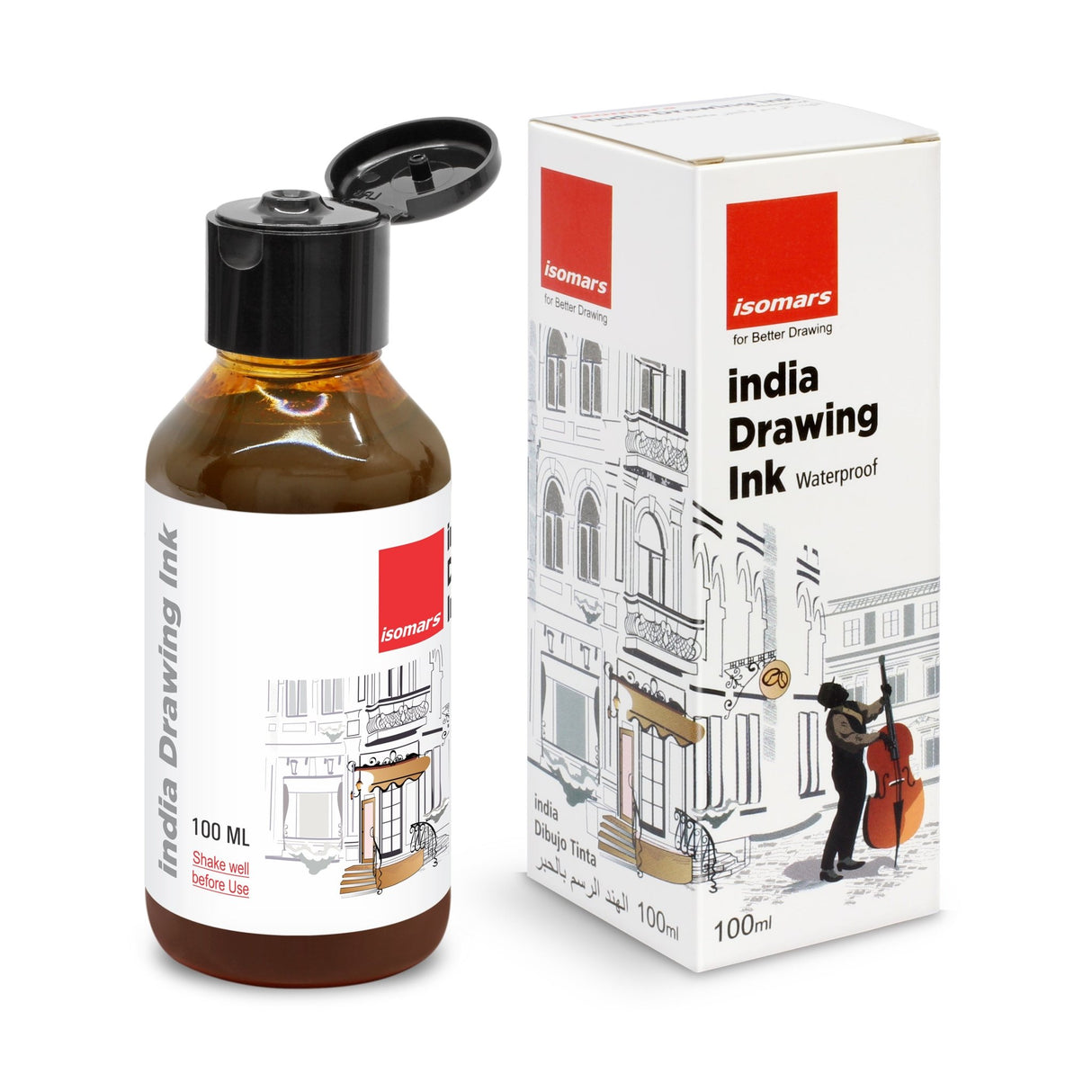 India Waterproof Drawing Ink - 100ML Fadeproof, Non-Toxic, Professional Art Supplies - Isomars