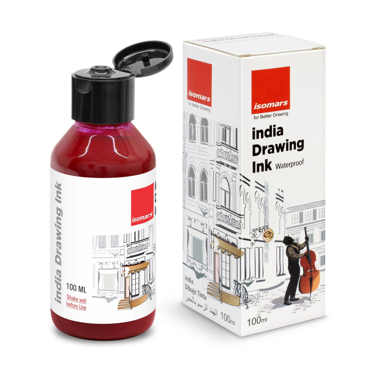 India Waterproof Drawing Ink - 100ML Fadeproof, Non-Toxic, Professional Art Supplies - Isomars