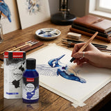 India Waterproof Drawing Ink Blue 100ml | Permanent Lightfast Artist Ink for Calligraphy, Airbrush, Illustration & Fabric Painting - Isomars