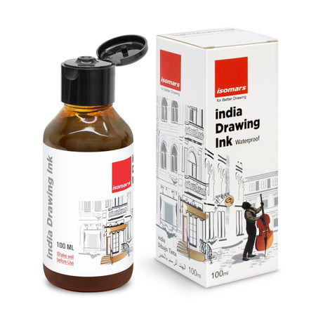 India Waterproof Drawing Ink Brown 100ml | Permanent Lightfast Artist Ink for Calligraphy, Airbrush, Illustration & Fabric Painting - Isomars