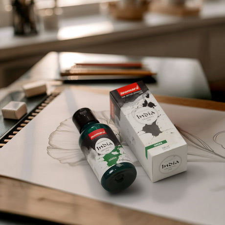 India Waterproof Drawing Ink Green 100ml | Permanent Lightfast Artist Ink for Calligraphy, Airbrush, Illustration & Fabric Painting - Isomars