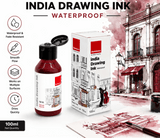 India Waterproof Drawing Ink Maroon 100ml | Permanent Lightfast Artist Ink for Calligraphy, Airbrush, Illustration & Fabric Painting - Isomars