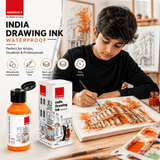 India Waterproof Drawing Ink Orange 100ml | Permanent Lightfast Artist Ink for Calligraphy, Airbrush, Illustration & Fabric Painting - Isomars