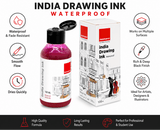 India Waterproof Drawing Ink Pink 100ml | Permanent Lightfast Artist Ink for Calligraphy, Airbrush, Illustration & Fabric Painting - Isomars