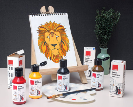 India Waterproof Drawing Ink Red 100ml | Permanent Lightfast Artist Ink for Calligraphy, Airbrush, Illustration & Fabric Painting - Isomars