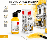India Waterproof Drawing Ink Yellow 100ml | Permanent Lightfast Artist Ink for Calligraphy, Airbrush, Illustration & Fabric Painting - Isomars