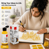 India Waterproof Drawing Ink Yellow 100ml | Permanent Lightfast Artist Ink for Calligraphy, Airbrush, Illustration & Fabric Painting - Isomars