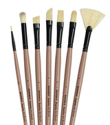 Isomar Saphire Long Handle Painter’s Paint Brush Set of 7 – Mixed Shape Brushes (Filbert, Fan, Angular, Flat, Round, Deer Foot, Dagger) Hog Hair Brushes for Acrylic & Oil Painting, Artist Brush Set - Isomars