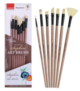 Isomar Saphire Long Handle Painter’s Paint Brush Set of 7 – Mixed Shape Brushes (Filbert, Fan, Angular, Flat, Round, Deer Foot, Dagger) Hog Hair Brushes for Acrylic & Oil Painting, Artist Brush Set - Isomars