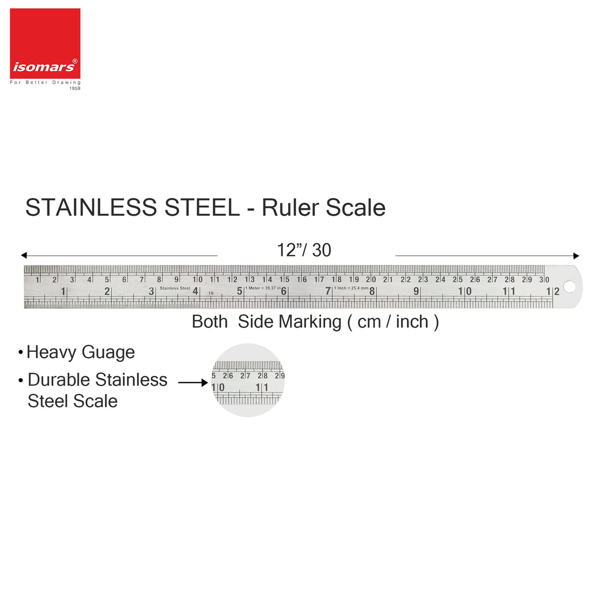Isomars 12 Inch Aluminium Cutting Ruler & 12 Inch Stainless Steel Scale Combo | Dual Side CM & Inch Markings | Precision Measuring Rulers for Drawing, Drafting, Craft, Office & School Use - Isomars