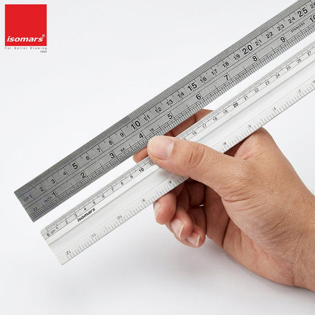 Isomars 12 Inch Aluminium Cutting Ruler & 12 Inch Stainless Steel Scale Combo | Dual Side CM & Inch Markings | Precision Measuring Rulers for Drawing, Drafting, Craft, Office & School Use - Isomars