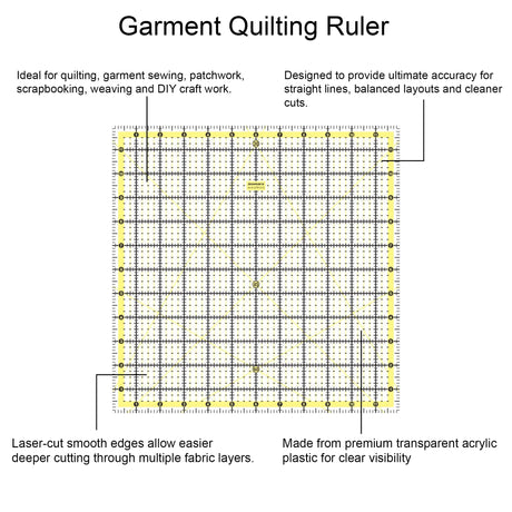 Isomars 12 x 12 Inch Garment Quilting Ruler | 3mm Clear Acrylic - Isomars